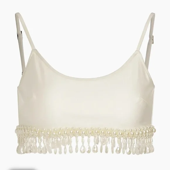 SOLD PatBO Hand-Beaded Jersey Crop Top - Picture 3 of 9